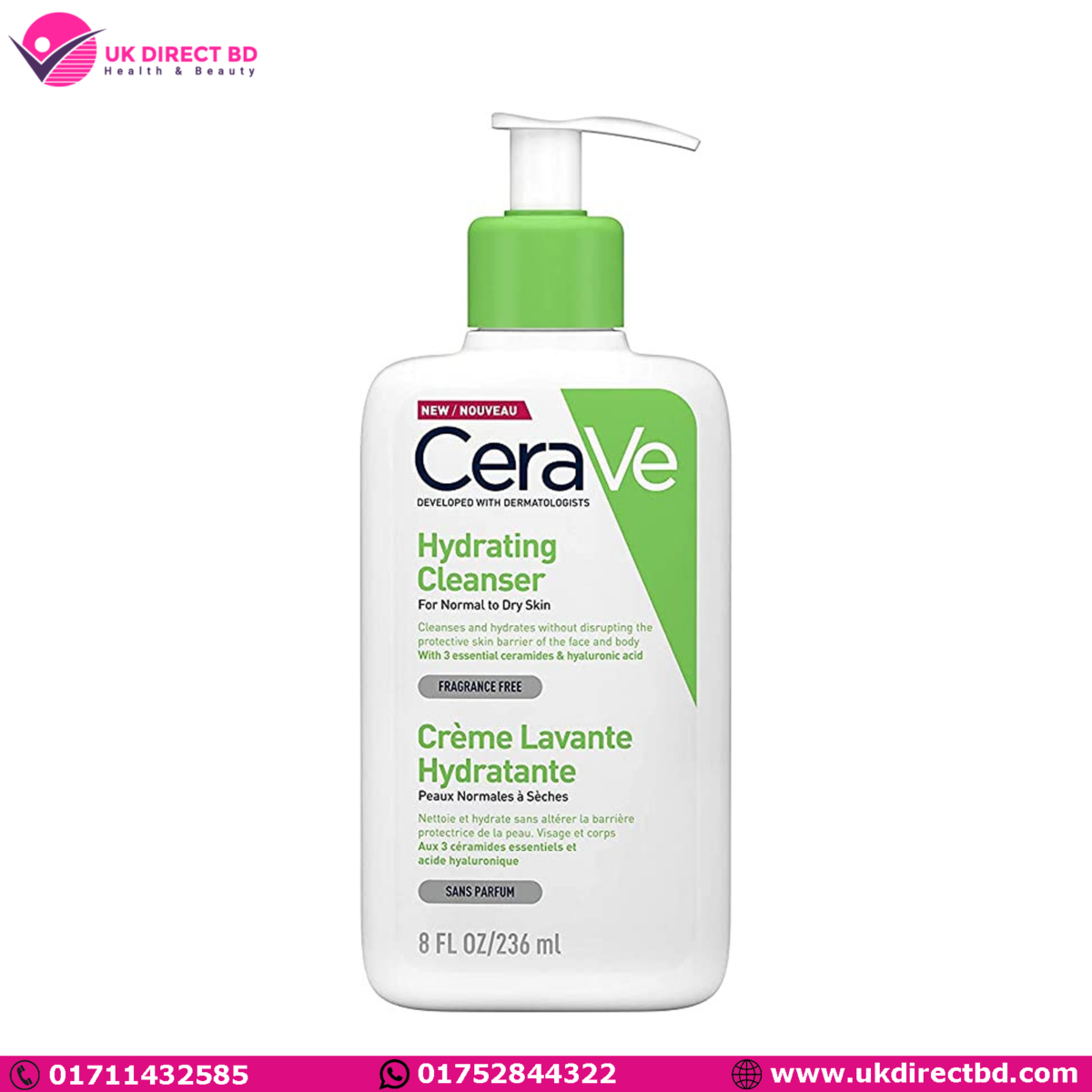 CeraVe Hydrating Cleanser For Normal to Dry Skin Creme Lavante Hydratante 236ml (France) - Image 1