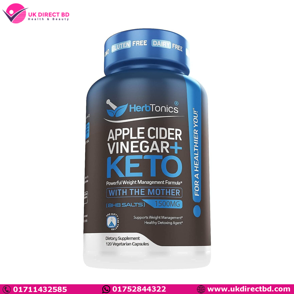 HerbTonics APPLE CIDER VINEGAR + KETO 240 Vegetarian Capsules - Image 1