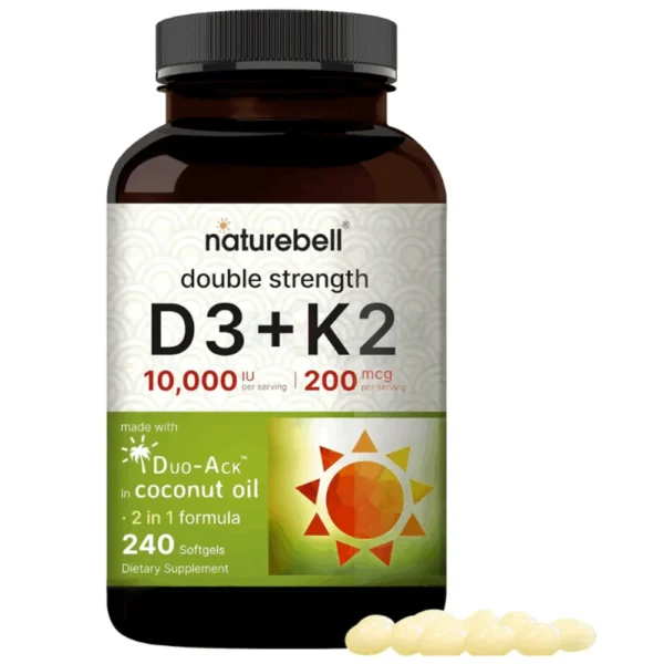 NatureBell Vitamin D3 K2 (10,000 IU Vitamin D + 200mcg Vitamin K MK-7) 240 Softgels