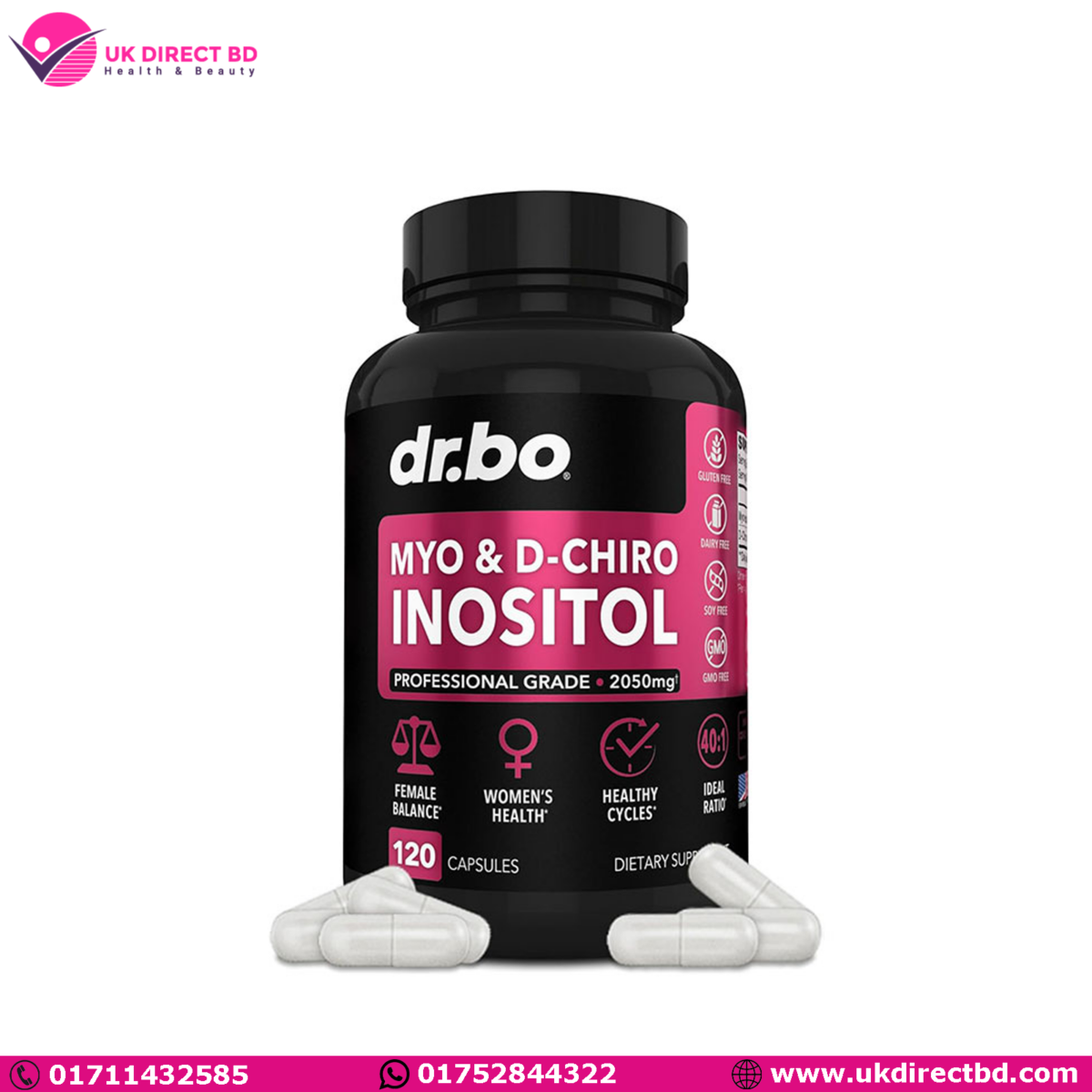 Dr.bo Myo-Inositol & D-Chiro Inositol 120 Capsules - Image 1