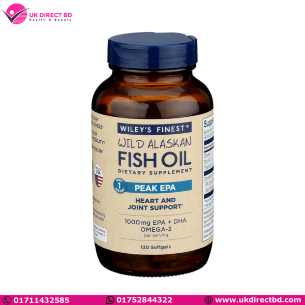 Wiley's Finest Wild Alaskan Fish Oil Peak EPA -Triple Strength Peak EPA and DHA 1000mg Omega-3s SQF-Certified 120 Softgels