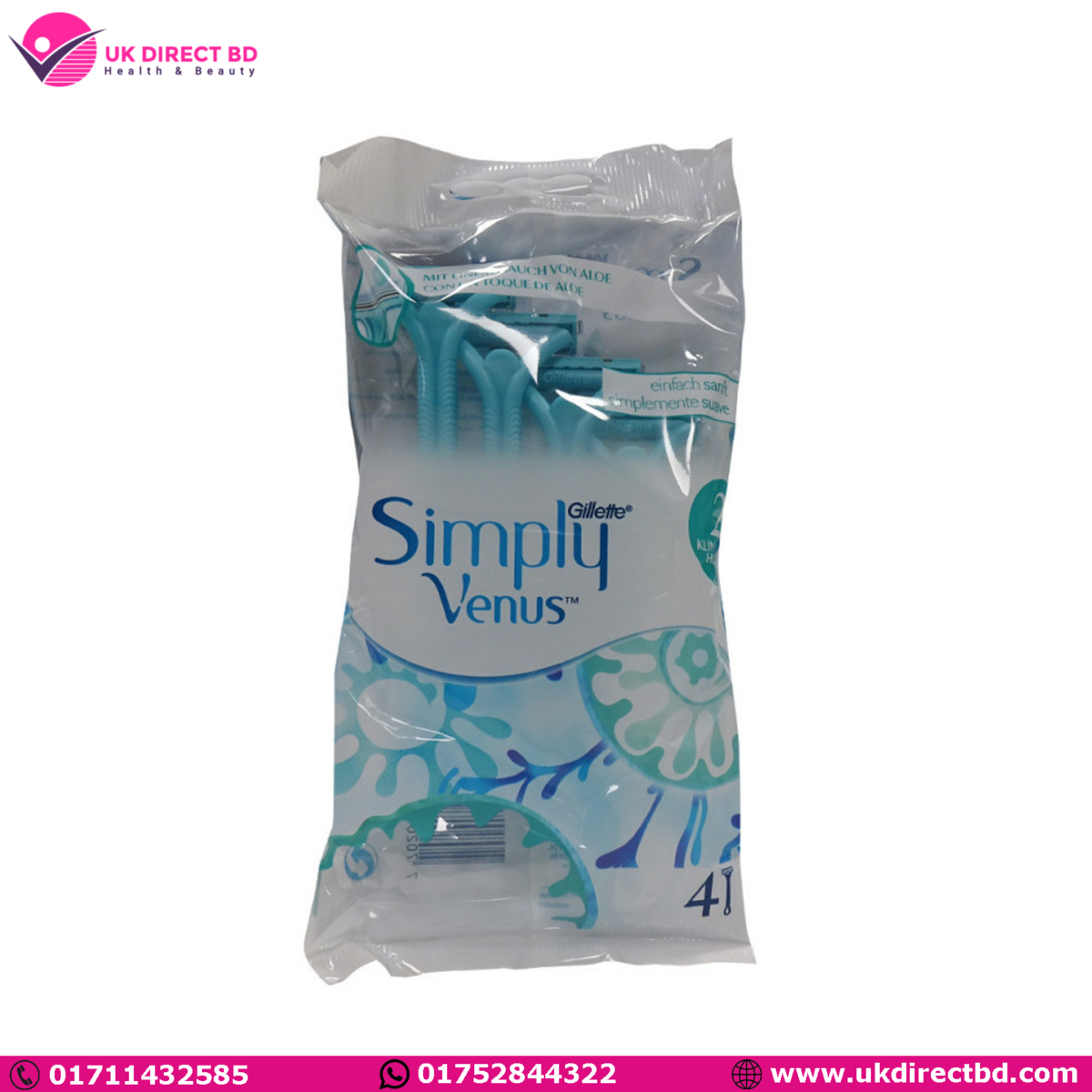 Gillette Simply Venus 2 Women’s Disposable Razors (4Razors) - Image 1