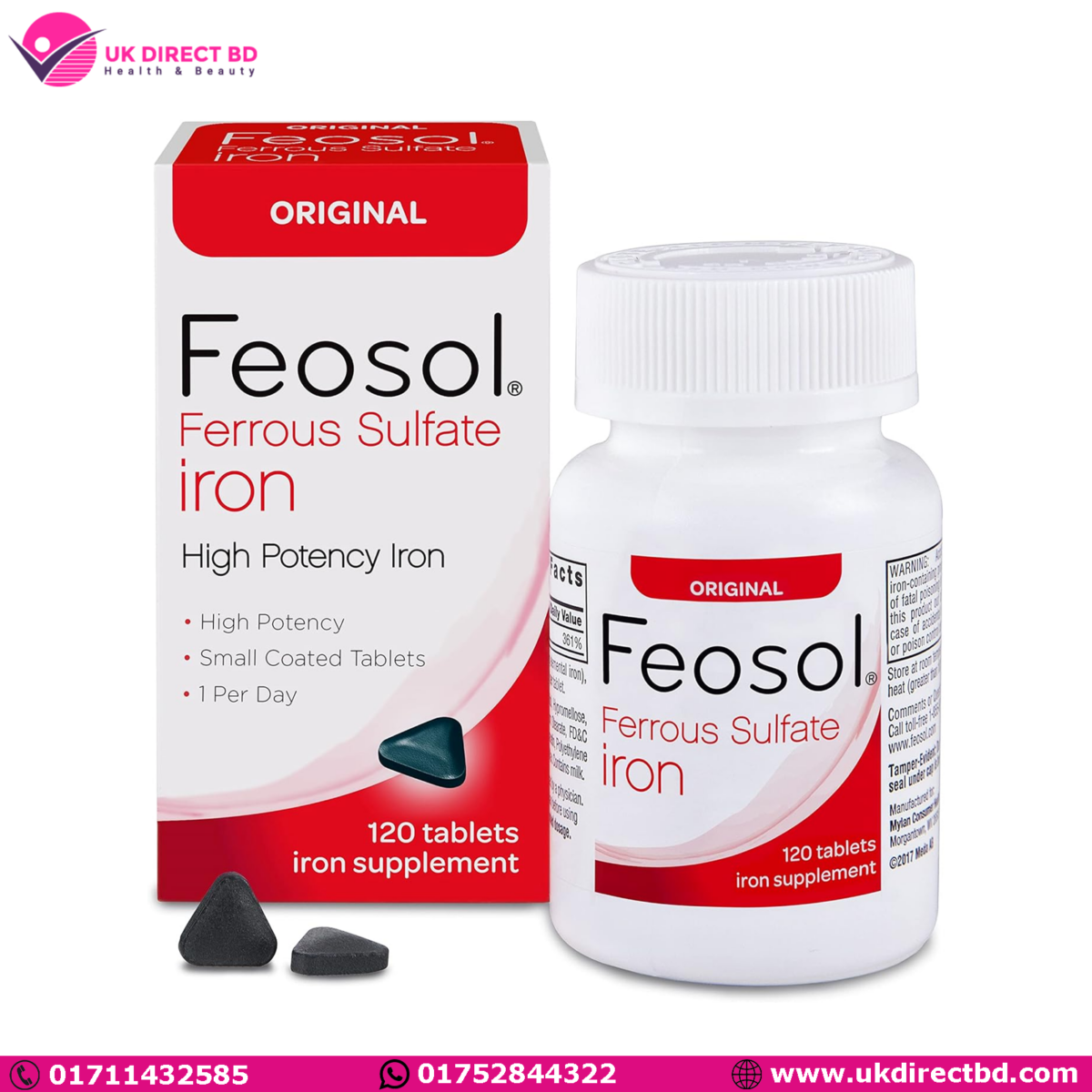 Feosol Ferrous Sulfate Iron High Potency Iron Supplement 120 Count - Image 1