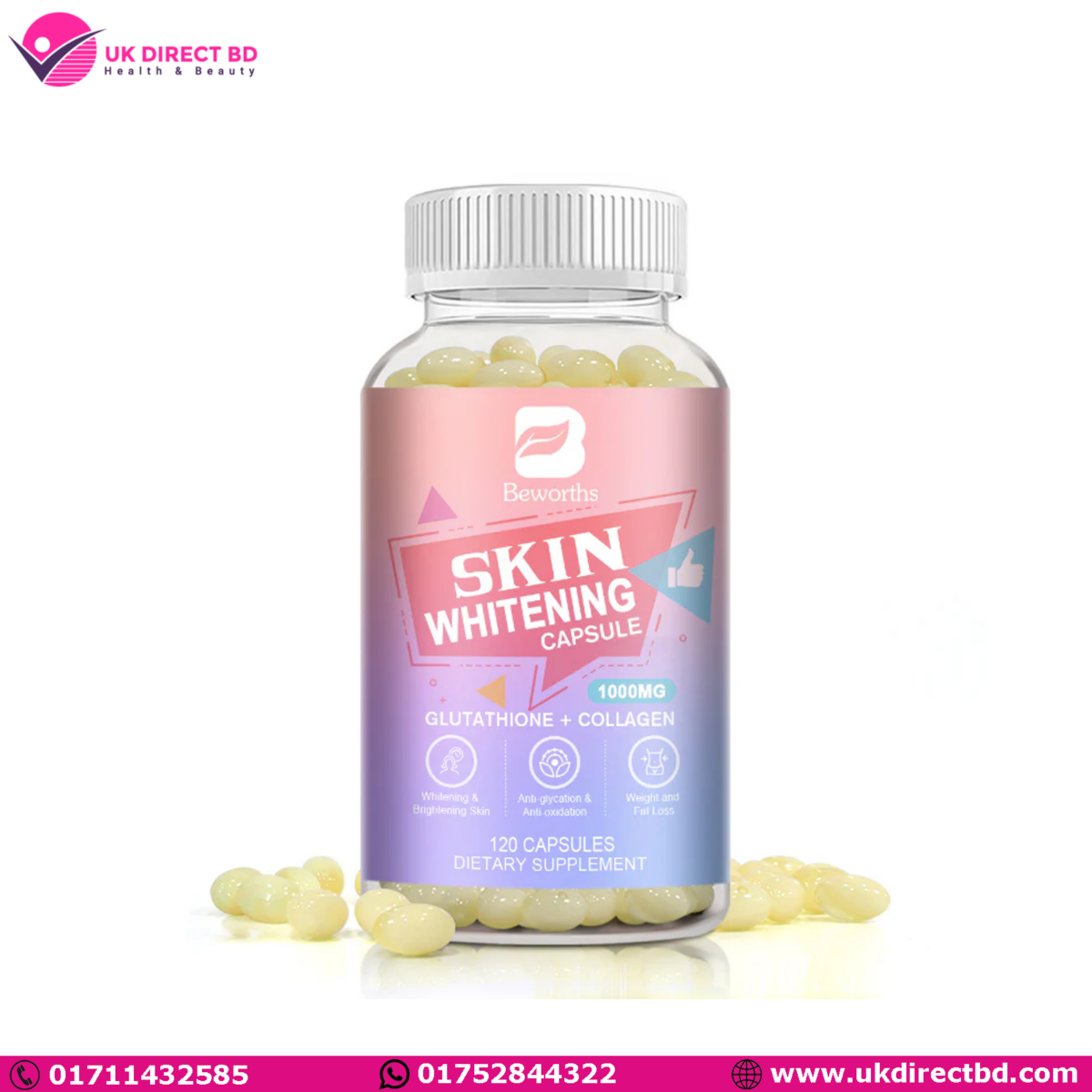 Beworths Glutathione & Collagen Skin Whitening  120 Capsules - Image 1