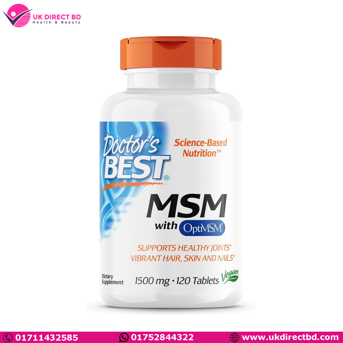 Doctors Best MSM Supports Hair Skin Nails & Joints Non-GMO Gluten Free Vegan 120 Tablets - Image 1
