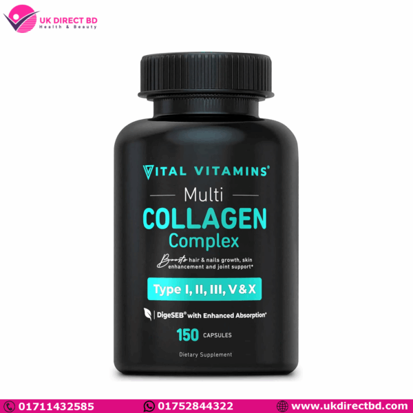 Vital Vitamins Multi Collagen for Women & Men Type I II III V, X Grass Fed Non GMO 150 Capsules