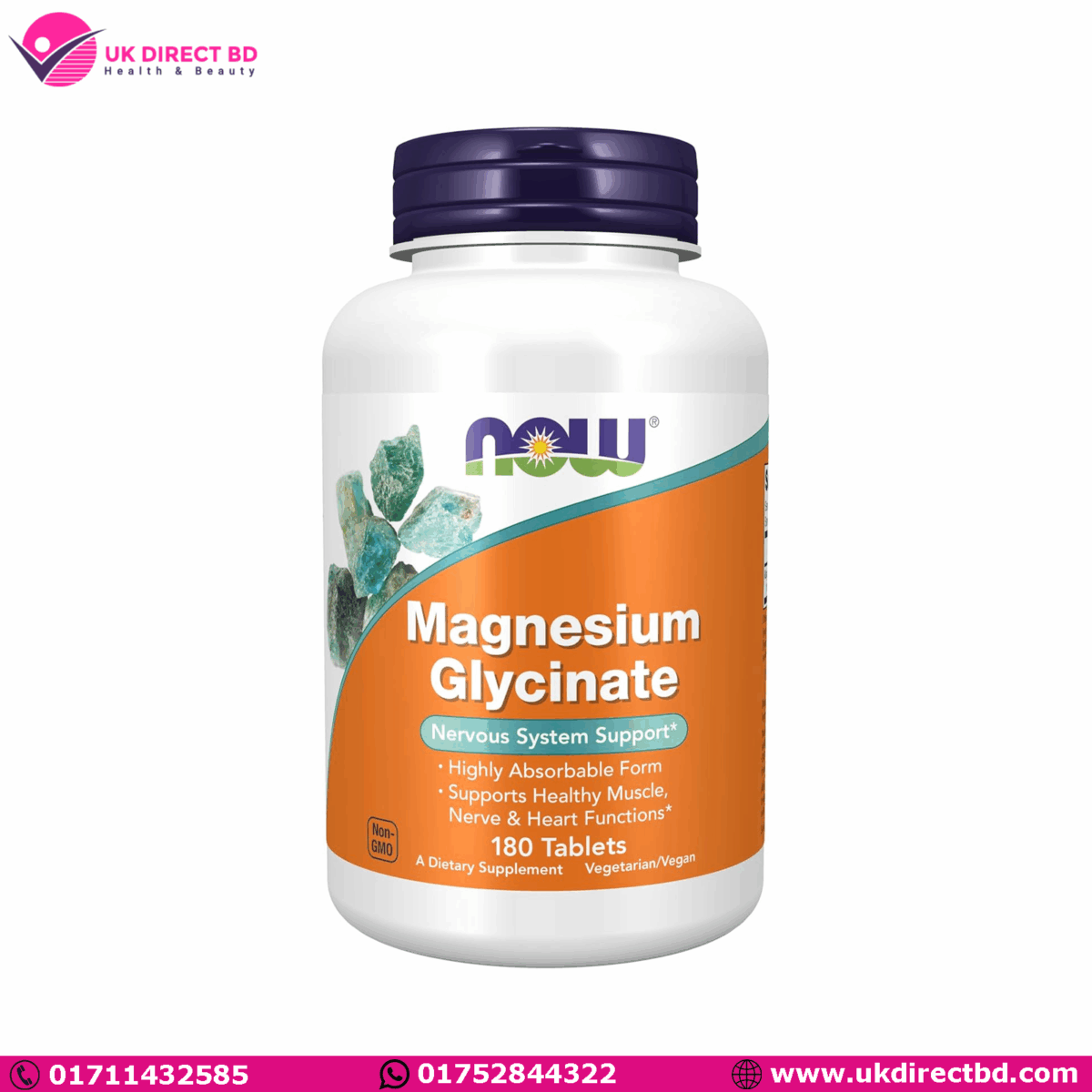 NOW Foods Magnesium Glycinate 100 mg Highly Absorbable Form 180 Tablets - Image 1