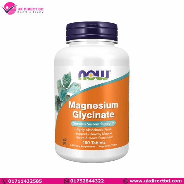 NOW Foods Magnesium Glycinate 100 mg Highly Absorbable Form 180 Tablets