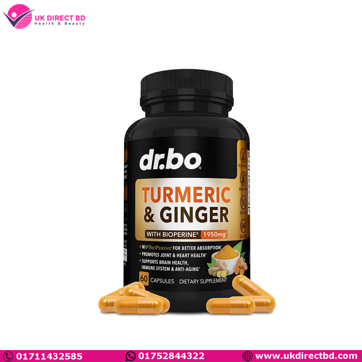 Dr.bo Turmeric and Ginger Supplement 60 Capsules - Image 1