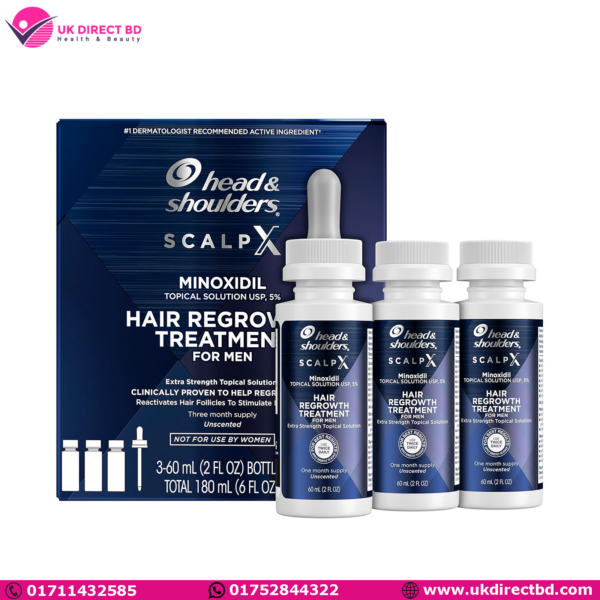 Head & Shoulders Scalp X 5% Minoxidil Hair Regrowth 2x Daily Leave-On Treatment for Men's Thinning Hair & Hair Loss 3-Month Supply 2 Fl Oz