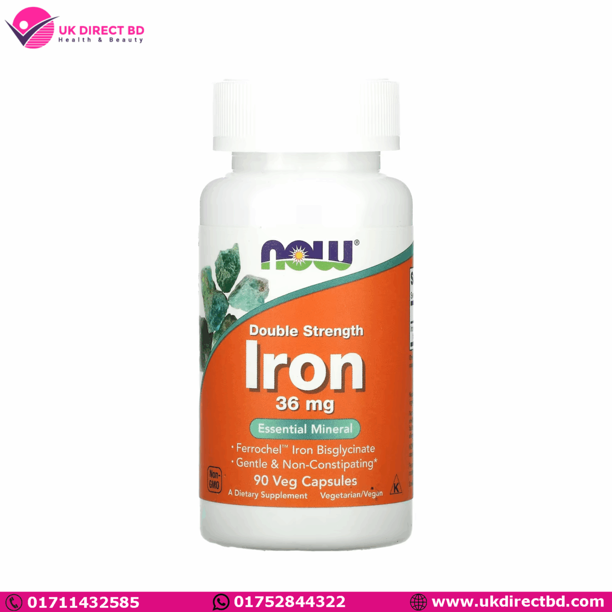 NOW FOODS Iron 36mg Double Strength 90 Veg Capsules - Image 1