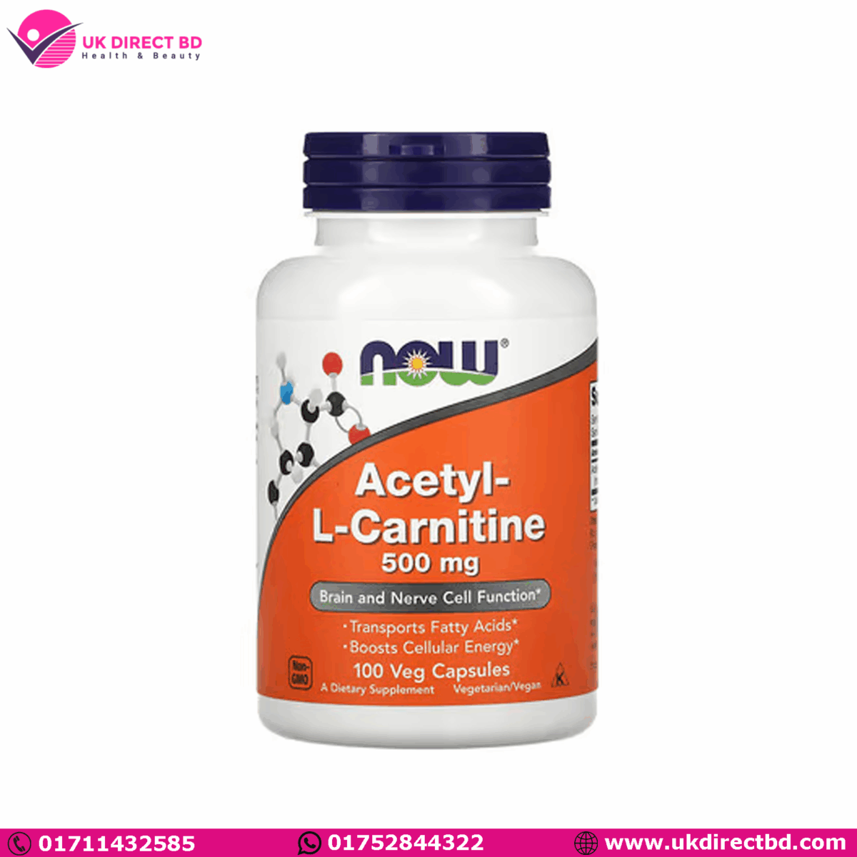 NOW Foods Acetyl-L-Carnitine 100 Veg Capsules - Image 1
