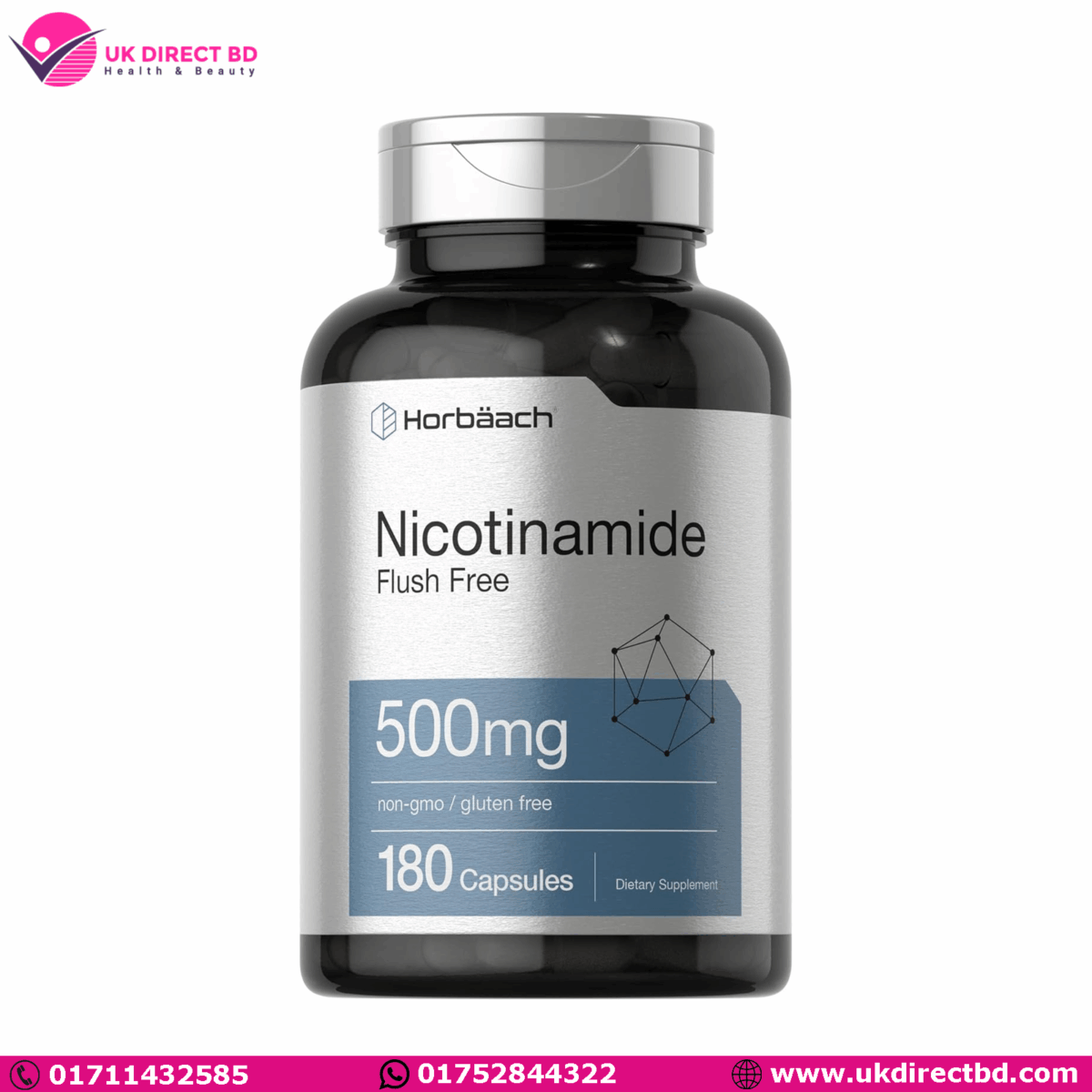Horbaach Nicotinamide Flush Free 500mg 180 Capsules - Image 1