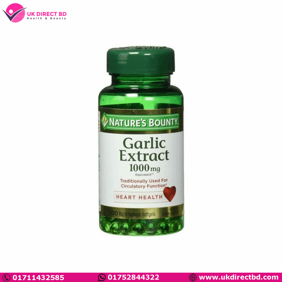 Nature’s Bounty Garlic Extract 1,000mg 100 Rapid Release Softgels - Image 1
