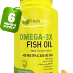 Herbtonics Omega 3 Fish Oil 1250mg High EPA 450mg + DHA 300mg for Heart & Brain Health Triple Strength, Burpless Lemon Flavor, Wild Caught 180 Softgels