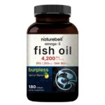 NatureBell Omega 3 Fish Oil Highly Purified EPA 1,200mg & DHA 900mg Lemon Flavored 4,200mg 180 Burpless Softgels