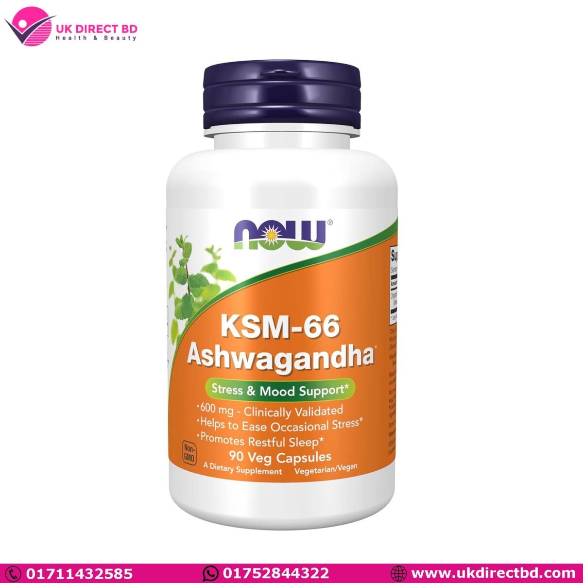 NOW KSM-66 Ashwagandha Stress and Sleep Support 600mg 90 Veg Capsules - Image 1