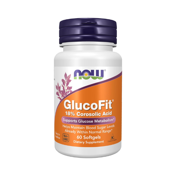 600 NOW Foods GlucoFit 18% Corosolic Acid Supports Glucose Metabolism 60 Softgels - Image 1