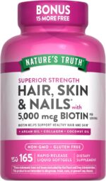 Nature’s Truth Hair Skin & Nails with Biotin 5000mcg 165 Rapid Release Liquid Softgels