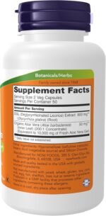 NOW Foods DGL with Aloe Vera (Deglycyrrhizinated Licorice) Dietary Supplement 100 Veg Capsules - Image 2