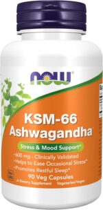 NOW KSM-66 Ashwagandha Stress and Sleep Support 600mg 90 Veg Capsules