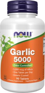 NOW Foods Garlic 5,000 (Allium sativum) Enteric Coated Odor Controlled 90 Tablets