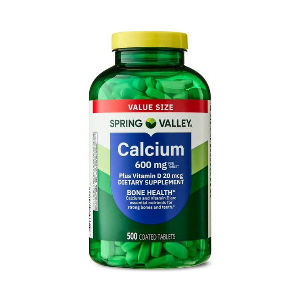 1 (5) Spring Valley Calcium 600 mg + Vitamin D 20 mcg - 500 Coated Tablets - Image 1