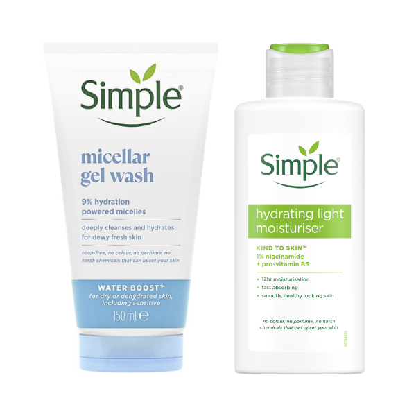 1 (19) Simple Hydrating Light Moisturiser 125ml & Water Boost 9% Micellar Gel Wash 150ml Combo - Image 1