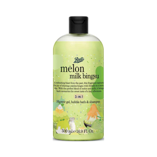 1 Boots Melon Milk Bingsu 3-in-1 Shower Gel, Bubble Bath & Shampoo 500ml - Image 1