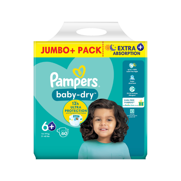Devidoff (31) Pampers Baby-Dry Nappies Size 6+ 60 Pack Jumbo+ Pack - Image 1