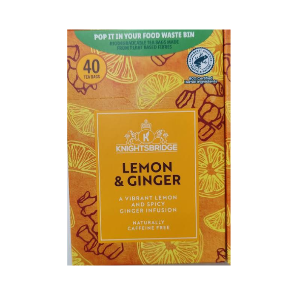 Untitled design (73) Knightsbridge Lemon & Ginger infusion Fruit Tea 40 bags Herbal Caffeine Free - Image 1