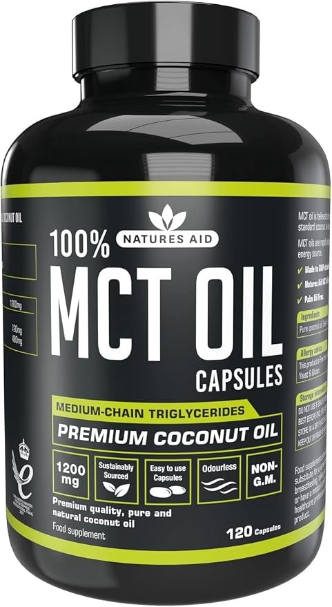 02 Natures Aid MCT Oil Capsules 1200mg Supplement 120 Capsules - Image 1