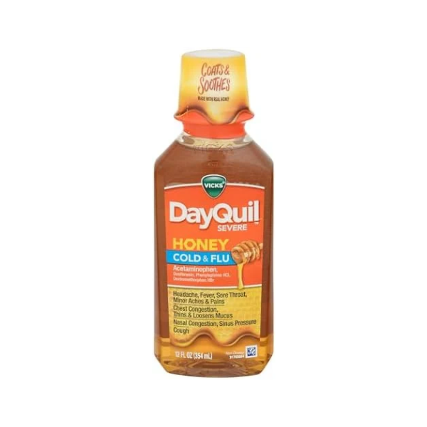 Product (1) Vicks DayQuil Severe Cold & Flu Medicine, Maximum Strength, Honey 354ml - Image 1